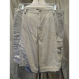 DOCKERS Mens Tech Cargo Shorts Tan Size 38 Cotton - wear on hem & mark on butt